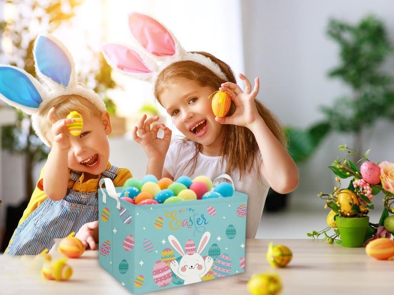 ESSME Rectangular Easter Basket, Kids Storage bin Organizer with Handles for Easter Decor,Shelf Basket,Toy Organizer,Easter Gift.(Rabbit Easter Eggs) - Image 2